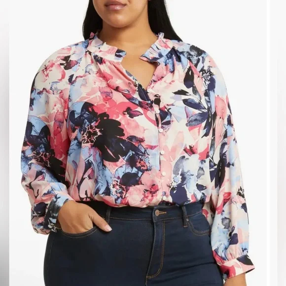 Jones New York Flower Blouse Size XL Ruffle Neck Puff
Sleeve - Picture 1 of 14